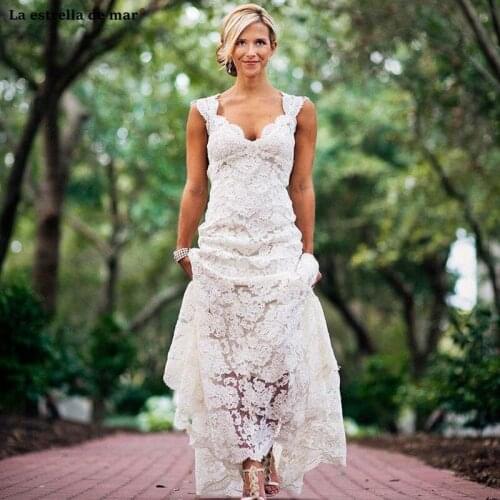 Vestidos de novia corte sirena new lace backless ivory country boho wedding dress cheap vestiti da sposa robe sirene mariage