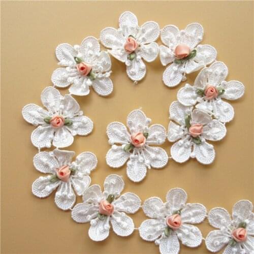 1 yard White Flower Embroidered Fabric Lace Edge Trim Applique Ribbon Handmade DIY Sewing Craft Decoration