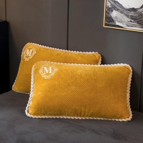 2pcs 48x74 Dark Blue Yello Dark Winter Flannel Pillow Cover Soft Worm Fleece Comforter Pillowcase Thickening Warm Pillow Case