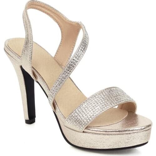 2020 Summer New Waterproof Platform High-heeled Water Diamonds Cross-tied Thin Heel Roman Strap Sandals Womens Shoes