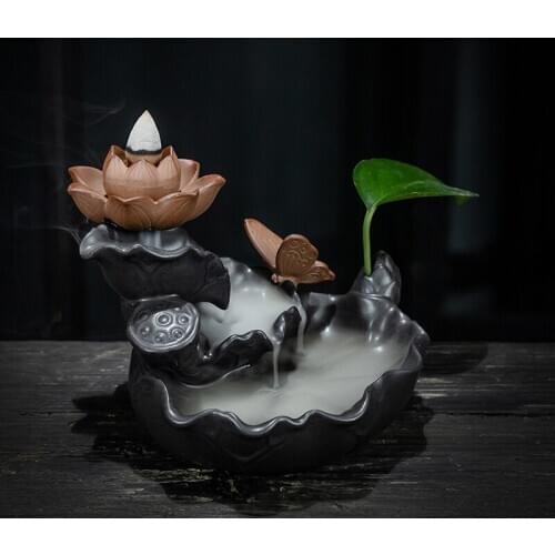 2020 Fashion Butterfly Backflow Incense Holder Big Size Lotus Burner for Home Decor Ceramic Zen Buddhism Incense Base Best Gift