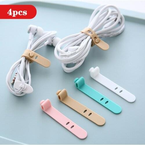 4PCS/lot Silicone Organizer Winder Straps Headphones Soft Tape USB Wire Cable Organize Storage Holder Earphone Clips