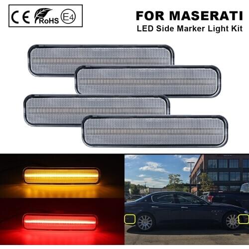 4Pcs For Maserati Quattroporte 2004-2009 Bumper LED Side Marker Light Clear Amber(Front)&Red(Rear)light lamp