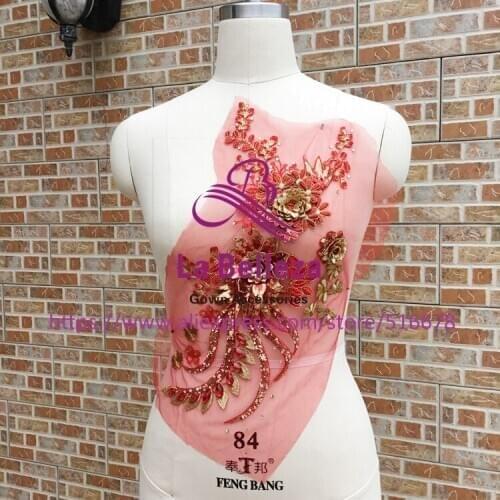 5pieces/lot red/gold Good quality 3D flower with rhinestone patches wedding dress/DIY dance dress accessories applique 42cm*22cm