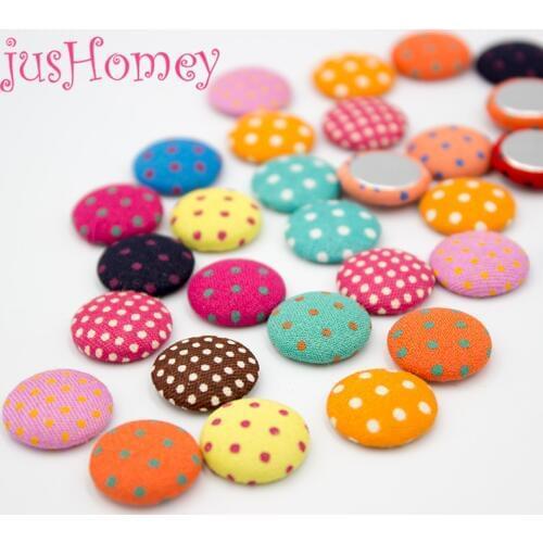 50PCS 15mm Mixed Colors Polka Dot Fabric Covered Buttons Flatback Buttons for DIY Jewelry, Sewing Project