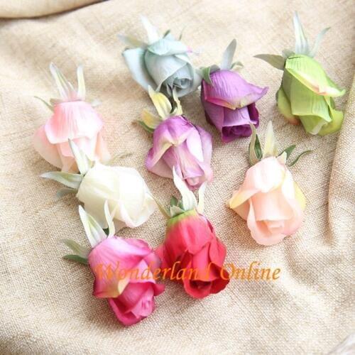 50pcs 9colors Simulation Silk Bud Rose Flower Head For DIY Bride Bridesmaid Bouquet Artificial Garland Wreath Props Decoration