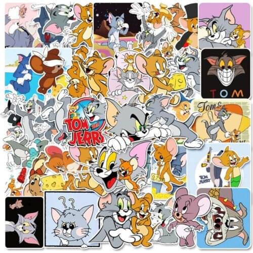 50pcs Disney Cartoon Cat And Mouse Stickers Luggage Travel Waterproof Stickers Decorative Graffiti Stickers Aesthetic