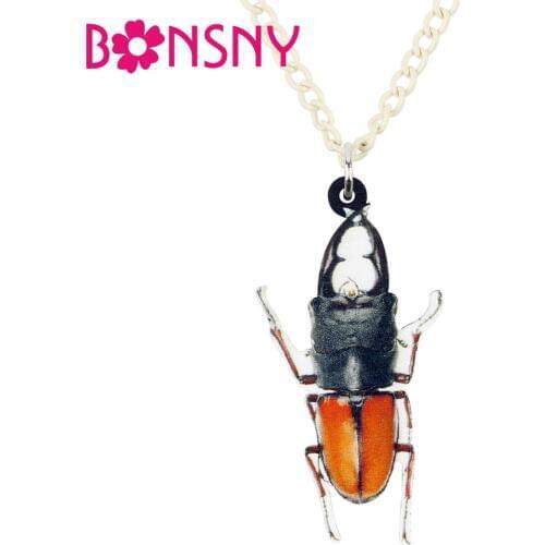 Bonsny Acrylic Novelty Beetle Insect Necklace Pendant Chain Choker Fashion Jewelry For Women Girls Teens Animal Accessory Bulk