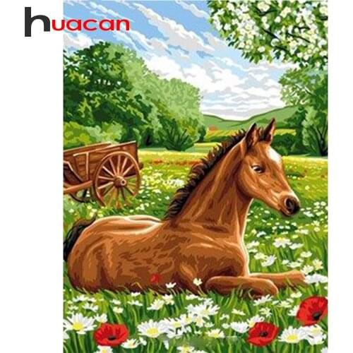 Huacan Diamond Mosaic Cross Stitch Horse Diamond Painting Embroidery Art Animals Needlework Home Decor
