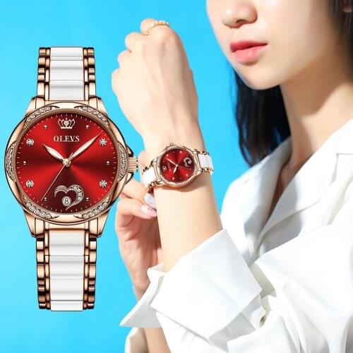 OLEVS Automatic Ladies Watch Ceramic Bracelet Set Luxury Fashion Waterproof Mechanical Watch Ladies Ladies Gifts
