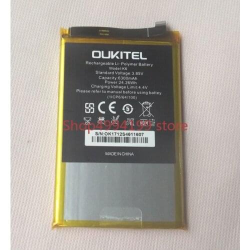 Oukitel k6 phone battery 6300mah 3.85V for OUKITEL K6 6.0" MT6763 Octa Core Smartphone-free shipping