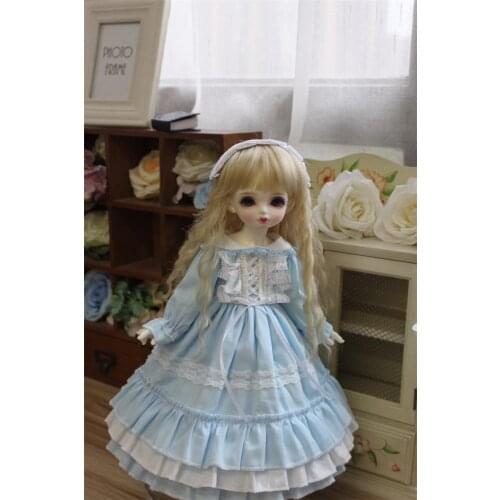 BJD Doll Clothing suitable for 1/3 1/4 1/6 Blythes Size Light Blue Vintage Court Doll Accessories (Skirt + Tiara)