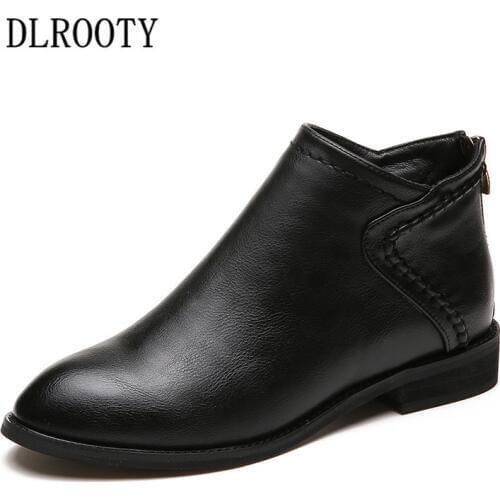 Women Ankle Martin Boots Spring Female Casual Shoes Female Flat Fashion Platform Pointed Toe Zip Solid Comfortable