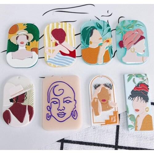 2021 New style color pretty girls pattern print geometry ovals/rectangle shape acrylic beads diy jewelry earring accessory