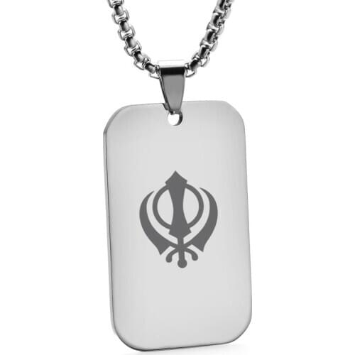 New Dog Tag Pendant Sikhism Sikh Necklace for Men India Pakistan Malaysia Religious Male Jewelry Stainless Steel Chain 24Inch