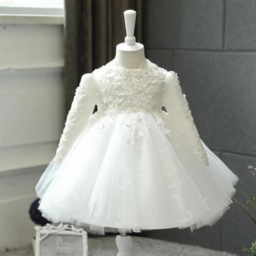 Baby Frock Toddler Party Wear Long Sleeve Sequin Lace Infant Tutu 1st Birthday Dress Newborn Baby Girl Baptism Christening Gown