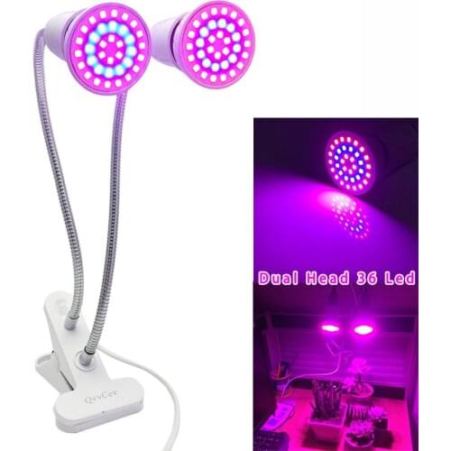 Dual Head 36 LED Plant Grow Light Red Blue Lamp growing E27 clip holder For flower indoor greenhouse Hydroponic Veg System EU
