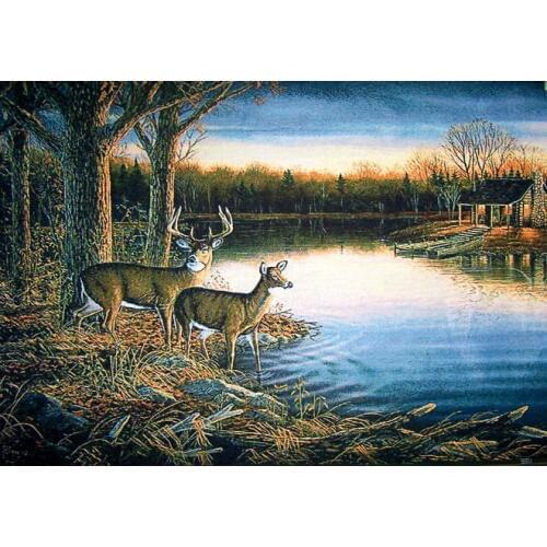 Hot sale wall gobelin tapestries, deer mother and child for festival, size 20x25cm DEC picture for small room and porch