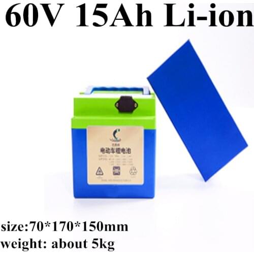 GTK 60V 15ah Li-ion battery with BMS for 1000W 1600W tricycle motorcycle scooter electric bike golf cart +2A Charger