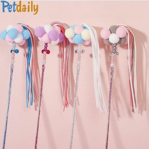 Indoor Interactive Cat Toys,40cm Acrylic Rod Kitten Teaser/Stick,Cat Wand with Bells & Plush Balls,Pet Supplies,Pet Accessories