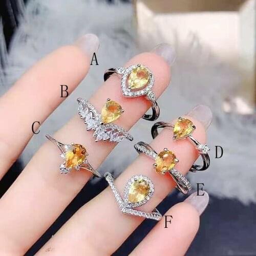 High Quality Natural Citrine S925 Pure Silver 6 Styles Ring Fine Fashion Wedding Charming Jewelry for Women MeibaPJFS