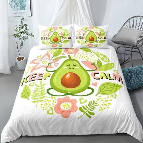 2/3 Pieces Avocado Bedding Set Green Fruit Duvet Cover Cartoon Home Room Warm Bed Quilt Cover Kids Bedroom Bed Cover Set