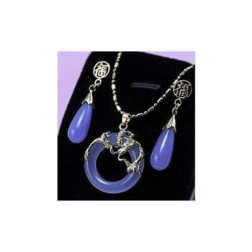 Jewelry Purple Jade bless pendant earring set