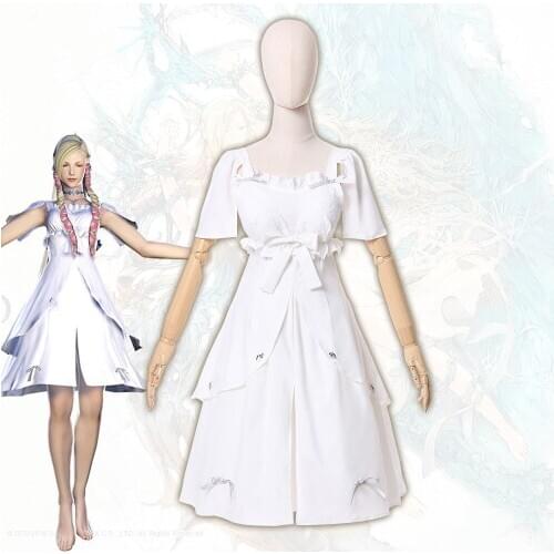 FINAL FANTASY XIV FF14 Minfilia Cosplay Costume Cute Girl Costume White Sexy Woman Dress Full Set For Christmas Carnival Party