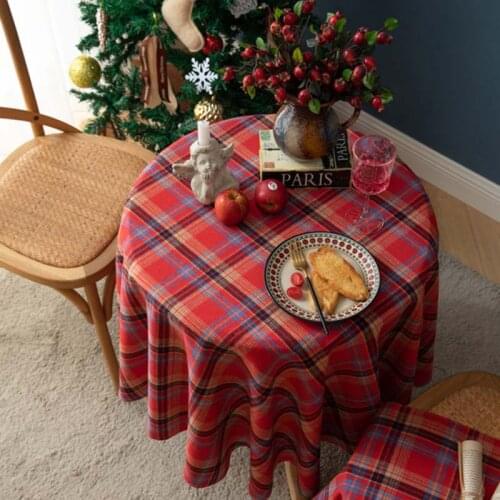 Mcao Tartan Holly Plaid Round Tablecloths 100% Cotton with Hems for Holiday Family Gatherings Christmas Dinner Home Decor TJ6166
