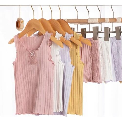 2021 Summer Kids Children Lace Ribbed Pajamas Girls Cartoon Sleepwear Tops + Shorts Toddler Lounge Set Teenagers Clothing