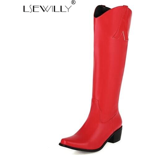 Lsewilly 2020 boots women with thick boots long autumn and winter Martin high simple boots black red white knee high boots