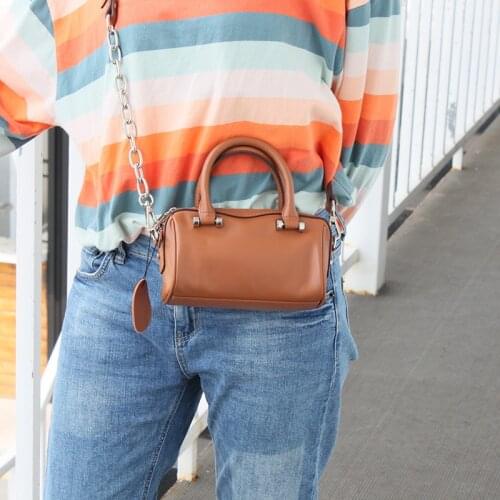 Mini Bag Women Handbags Genuine Leather Mobile Phone bag Fashion Female Shoulder Crossbody Bags Chain design Small Boston Purse