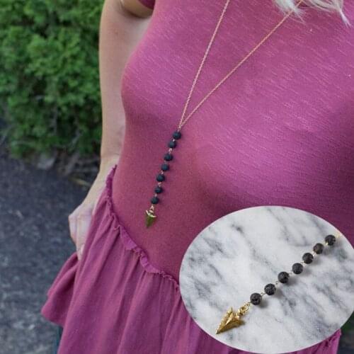 Women Fashion Personality Lava Stone Beads Tassels Arrow Necklace