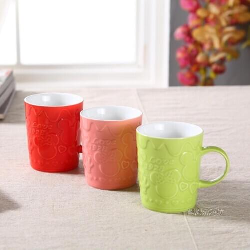 Cartoon cup color glaze relief Jingdezhen ceramic water cup couple Mug milk cup coffee cup office Cup