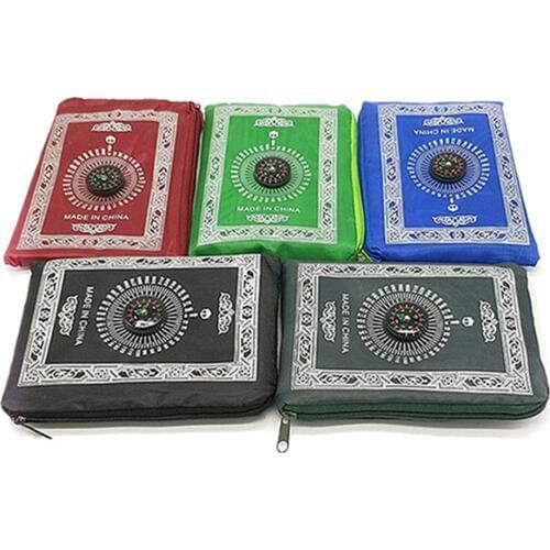 Muslim Prayer Rug Polyester Portable Braided Mats Simply Print with Compass In Pouch Travel Home New Style Mat Blanket 100*60cm