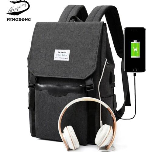 Fengdong Men 15.5 Inch Laptop Bagpack Women Travel Backpack USB Anti-theft Backbag collage school bags for teenage mochilas 2020