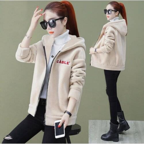 NEW Lambs thick coat womens 2019 winter temperament warm coat fluffy Hooded Coat velvet jacket coat women coats and jackets