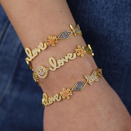 New arrived smail lip heart eye charm pendant bracelet with gold color plated wedding bracelet