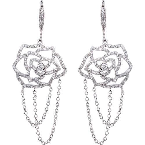 New Vintage Jewelry AAA Cubic Zirconia Wedding Dangle Earrings Women Silver Plated Rose Flower Earring GLE5595