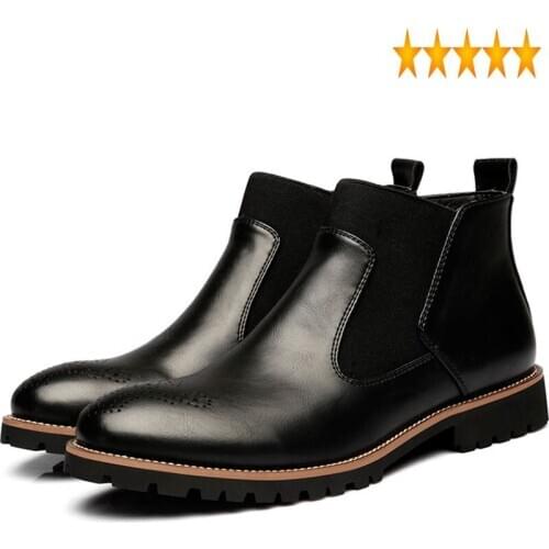 High Top Men Autumn Fur Lining Plus Size Chelsea Retro Work Safety Shoes Male Business Leather Ankle Boots Hombre