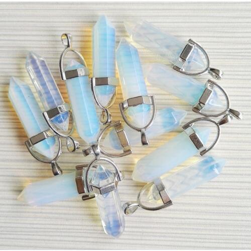 Wholesale 24Pcs Natural Gems Stones Hexagonal Pointed Healing Reiki Chakra Pendant charm opal stone Beads Necklace Making