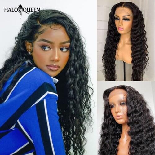 Deep Wave Closure Wig Human Hair Lace Frontal Wigs Lace Front Wig Pre Plucked Bleached Knots Wigs Remy 4x4 Frontal Lace Wig