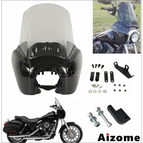 Black Motorcycle Front Outer Fairing+15"Clear Windshield Windscreen +Headlight Relocation Block For Harley Dyna FXD 1987-2017
