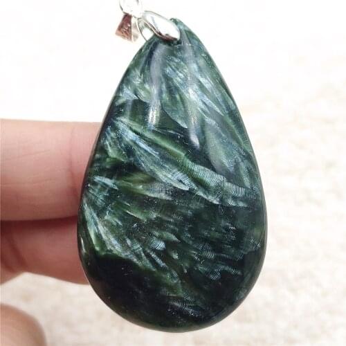 Natural Green Seraphinite Pendant Crystal Women Men Water Drop 48x30x9mm Crystal Seraphinite Necklace AAAAA