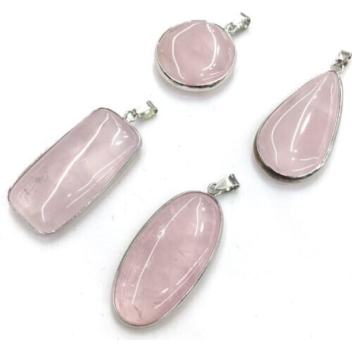 Rose Quartzs Pendants 4 Styles Natural Stone Pendant for Jewelry Making DIY Earring Necklace Size 21x41mm-25x25mm