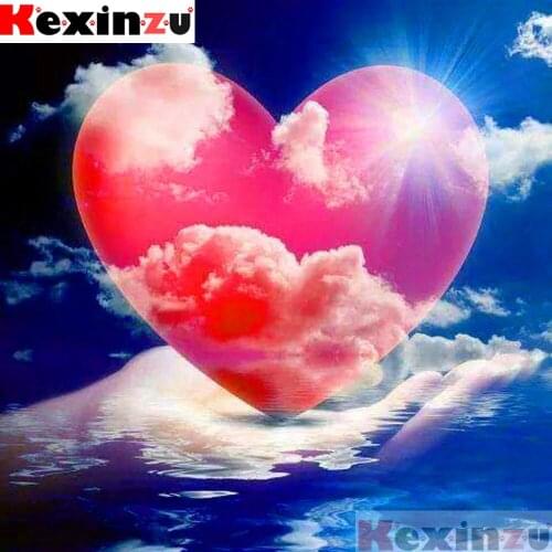 Full Square/Round 5D DIY Diamond Painting"Red hearts at sea"3D Embroidery Kit Cross Stitch Rhinestone Mosaic Home Decor Gift Y54