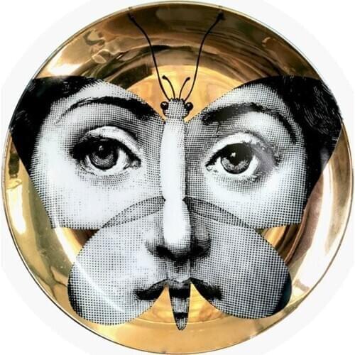 Popular Italy Decorative Wall Plates Hanging 8inch Gold Porcelain Plate on The Wall Modern Decoration Home Hotel Restaurant Bar