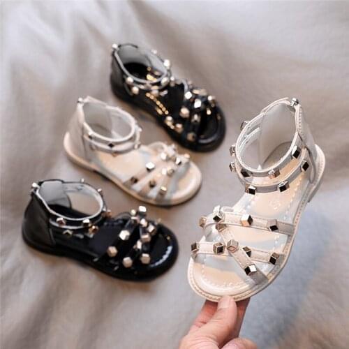 Girls Gladiator Sandals 2021 Summer New Fashion Rivets Sandal Boots Punk zippers Princess Shoes For Kids Child Roma Casual Shoes