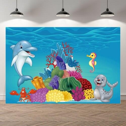 Seekpro Underwater Hippocampus Dolphin Photo Baby Mermaid Birthday Photography Background Photographic Backdrop For Studio Shoot