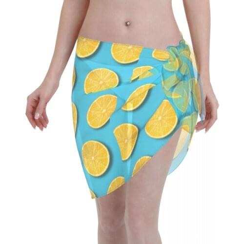 Sexy Women Beach Swimwear Pareo Scarf Cover Up Wrap Kaftan Sarong Beach Wear Lemon Slices Bikinis Cover-Ups Skirts